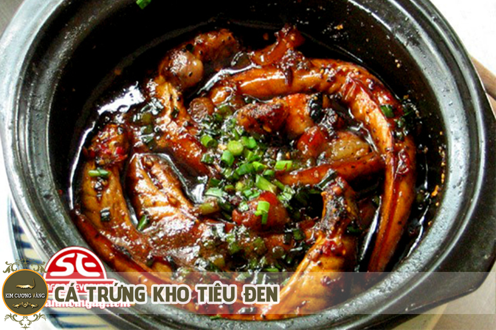 cá trứng kho tiêu - đông trùng  kim cương vàng