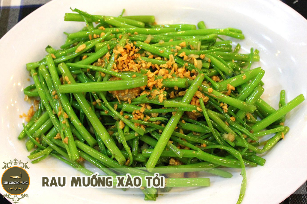 rau muống xào tỏi - đông trùng  kim cương vàng